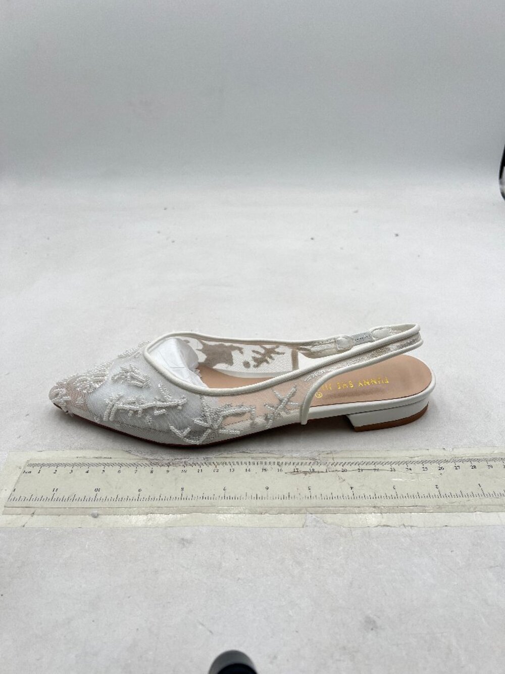 White Women Elegant Pointed Toe Embroidered Mesh Slingback Leisure Shoes